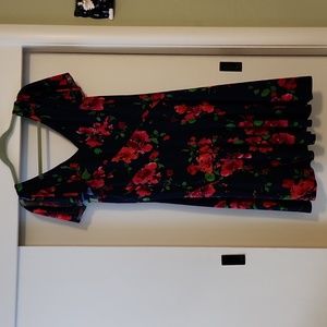 Navy Floral Flutter Sleeve Dress